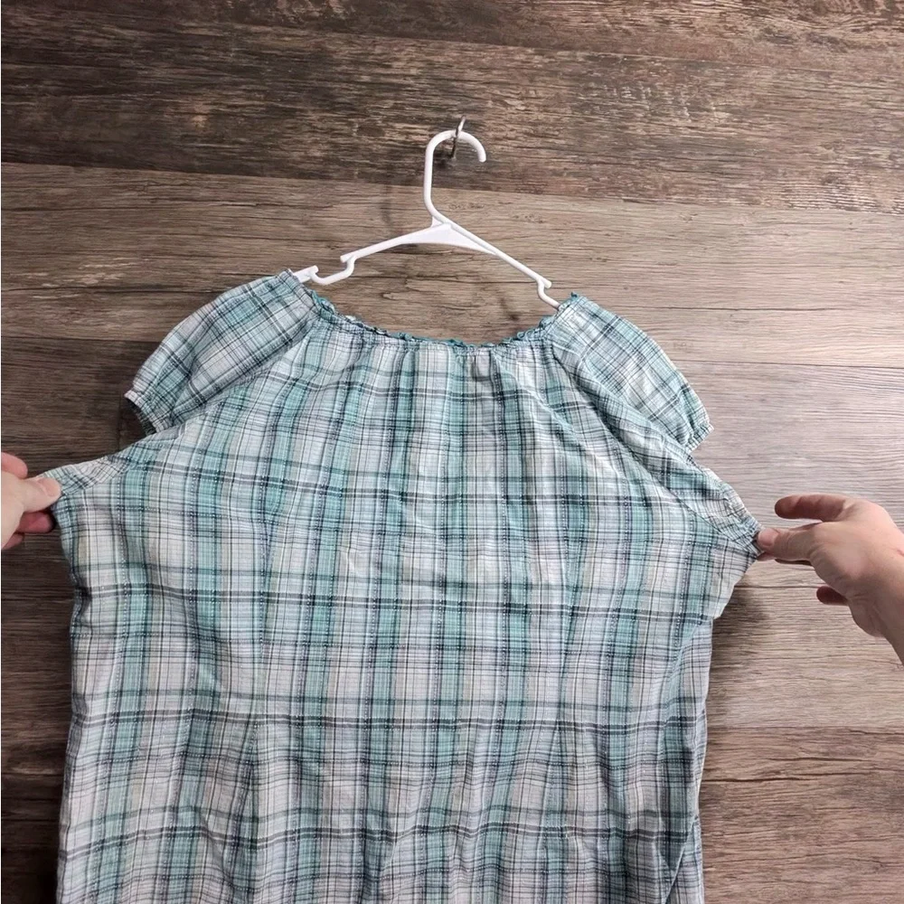 Faded Glory Blue and Green Plaid Blouse - Picture 4 of 9